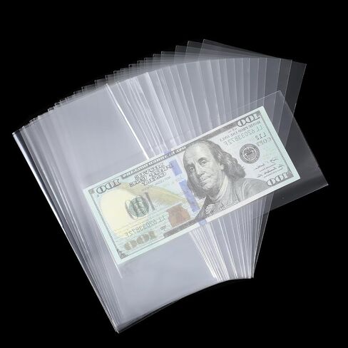 200Pcs Currency Sleeves, 6.9×3.1Inch Clear Paper Money Holder, Plastic Money Envelopes, Dollar Bill Sleeves for Banknote Trading Card Stamp in Saudi Arabia