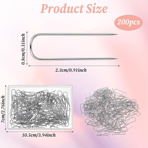 200 قطعة من دبابيس الخياطة على شكل حرف U، دبوس شوكة لخياطة اللحف، دبوس من الفولاذ المقاوم للصدأ، دبوس مزدوج لإبرة على شكل حرف U لصنع المجوهرات بنفسك (فضي) in Kuwait