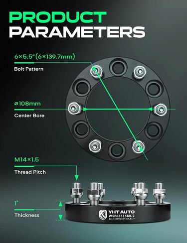 YHTAUTO 6x5.5 Wheel Spacers 1 inch Fits Chevrolet Silverado, Tahoe, C/K, GMC Sierra,Yukon, Cadillac Escalade, Forged 6x139.7mm Tire Spacers 25mm with M14x1.5 Studs 108mm Hub Bore 2Pcs, Black in Saudi Arabia