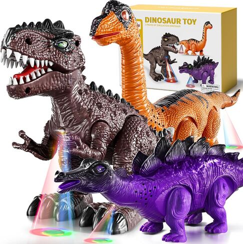 Lucky Doug 3 Pack Electric Realistic Dinosaur Toys with Simulated Sound ＆ Light for Boys Kids Aged 3 4 5 Years Old - Perfect Jurassic Tyrannosaurus Rex Gift for Christmas and Birthday in Kuwait