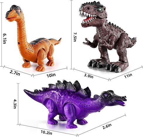 Lucky Doug 3 Pack Electric Realistic Dinosaur Toys with Simulated Sound ＆ Light for Boys Kids Aged 3 4 5 Years Old - Perfect Jurassic Tyrannosaurus Rex Gift for Christmas and Birthday in Kuwait