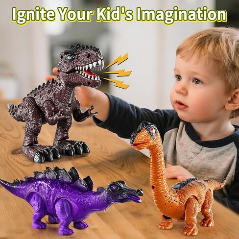 Lucky Doug 3 Pack Electric Realistic Dinosaur Toys with Simulated Sound ＆ Light for Boys Kids Aged 3 4 5 Years Old - Perfect Jurassic Tyrannosaurus Rex Gift for Christmas and Birthday in Kuwait