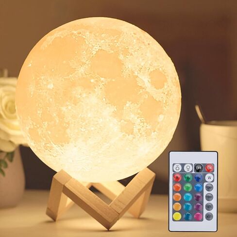 Mydethun Engraved Moon Lamp, 16 Colors Ideal Gift for Valentine's Day, Mother's Day, Birthdays, Christmas, and Home Decor Piece, with Remote Control and Wooden Base, 5.9 inch in Kuwait
