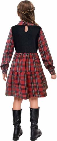 LuckyShe Girls Plaid Dress Belt Long Sleeve Buffalo Check Black White/Red Flannel Dresses for Kids in Saudi Arabia