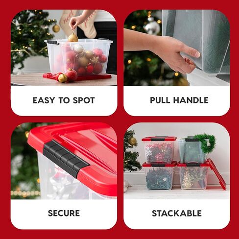 ايريس الولايات المتحدة الأمريكية 91 كيو تي. صناديق تخزين بلاستيكية قابلة للتكديس مع أغطية، 4 عبوات - خالية من مادة BPA، محلول تنظيم شفاف، مزالج، حاويات متينة قابلة للتعشيش، مقبض سحب آمن، صنع في الولايات المتحدة الأمريكية - أحمر in Kuwait