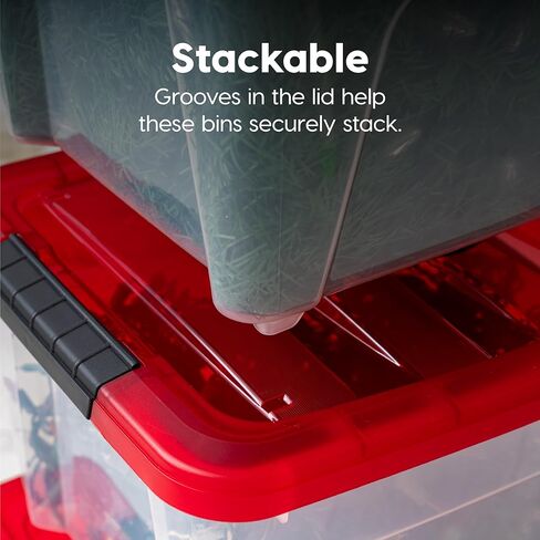 ايريس الولايات المتحدة الأمريكية 91 كيو تي. صناديق تخزين بلاستيكية قابلة للتكديس مع أغطية، 4 عبوات - خالية من مادة BPA، محلول تنظيم شفاف، مزالج، حاويات متينة قابلة للتعشيش، مقبض سحب آمن، صنع في الولايات المتحدة الأمريكية - أحمر in Kuwait