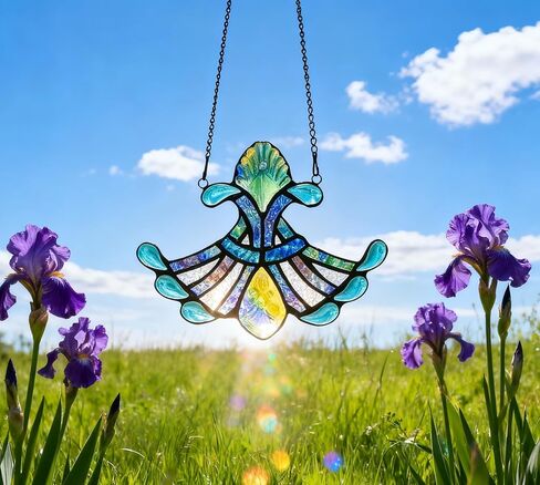 Alivagar زجاج ملون تيفاني نمط زهرة نافذة معلقة صائد الشمس (أزرق) in Kuwait