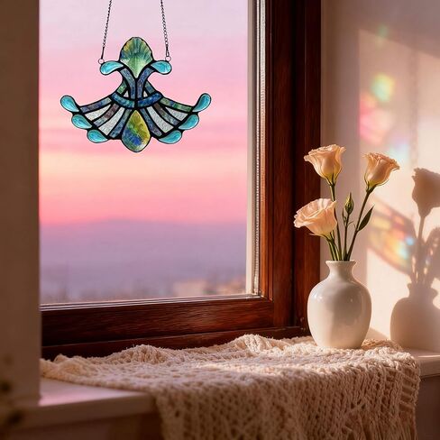 Alivagar زجاج ملون تيفاني نمط زهرة نافذة معلقة صائد الشمس (أزرق) in Kuwait