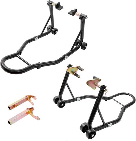 Global Motorcycle Stand Lift Combo – 850 LBS Capacity, Heavy-Duty Front Fork & Rear U+L Fork, Adjustable, Anti-Slip, Easy Assembly, Sport & Dirt Bikes, Front + Rear Brackets | Black | 2 Pieces in Saudi Arabia