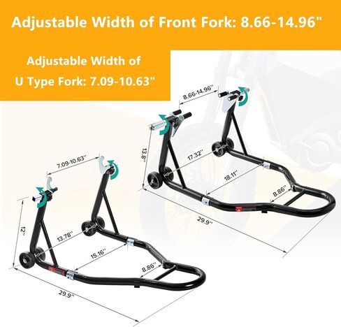 Global Motorcycle Stand Lift Combo – 850 LBS Capacity, Heavy-Duty Front Fork & Rear U+L Fork, Adjustable, Anti-Slip, Easy Assembly, Sport & Dirt Bikes, Front + Rear Brackets | Black | 2 Pieces in Saudi Arabia