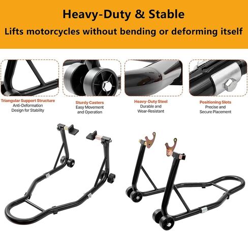 Global Motorcycle Stand Lift Combo – 850 LBS Capacity, Heavy-Duty Front Fork & Rear U+L Fork, Adjustable, Anti-Slip, Easy Assembly, Sport & Dirt Bikes, Front + Rear Brackets | Black | 2 Pieces in Saudi Arabia