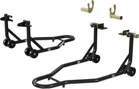 Global Motorcycle Stand Lift Combo – 850 LBS Capacity, Heavy-Duty Front Fork & Rear U+L Fork, Adjustable, Anti-Slip, Easy Assembly, Sport & Dirt Bikes, Front + Rear Brackets | Black | 2 Pieces in Saudi Arabia