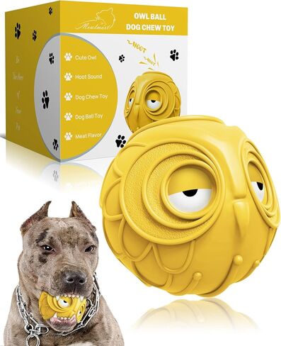 Giggle Ball for Dogs Owl Dog Toys for Aggressive Chewers Medium Large Dogs Gift for Dog Jolly Ball Natural Rubber Cute Owl Hoot(Tougher Rubber) in Saudi Arabia
