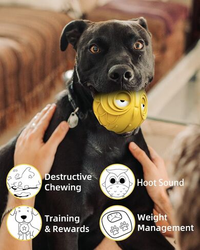Giggle Ball for Dogs Owl Dog Toys for Aggressive Chewers Medium Large Dogs Gift for Dog Jolly Ball Natural Rubber Cute Owl Hoot(Tougher Rubber) in Saudi Arabia