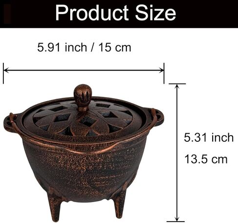 مرجل من الحديد الزهر مع غطاء مبخرة ساحرة مقاس 4.9 بوصة مثالية لحامل البخور وحامل المريمية وحامل حرق طقوس المذبح (أسود) in Kuwait