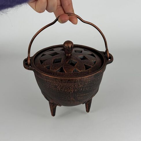 مرجل من الحديد الزهر مع غطاء مبخرة ساحرة مقاس 4.9 بوصة مثالية لحامل البخور وحامل المريمية وحامل حرق طقوس المذبح (أسود) in Kuwait