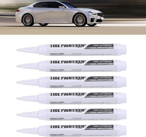 ZJchao 6 Pcs Tire Marker Pens, Long Lasting White Tire Paint Pens for Precise Detailing and Lettering, with Strong Adhesion and Smooth Writing, for Car Tires and Outdoor Use in Saudi Arabia