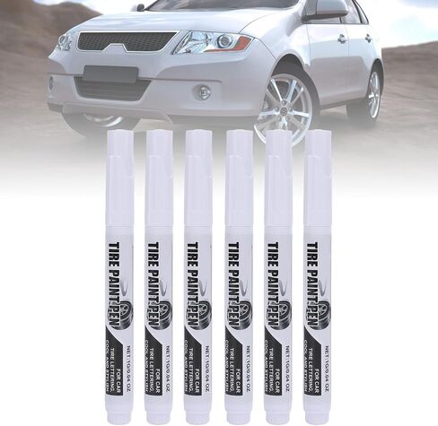 ZJchao 6 Pcs Tire Marker Pens, Long Lasting White Tire Paint Pens for Precise Detailing and Lettering, with Strong Adhesion and Smooth Writing, for Car Tires and Outdoor Use in Saudi Arabia