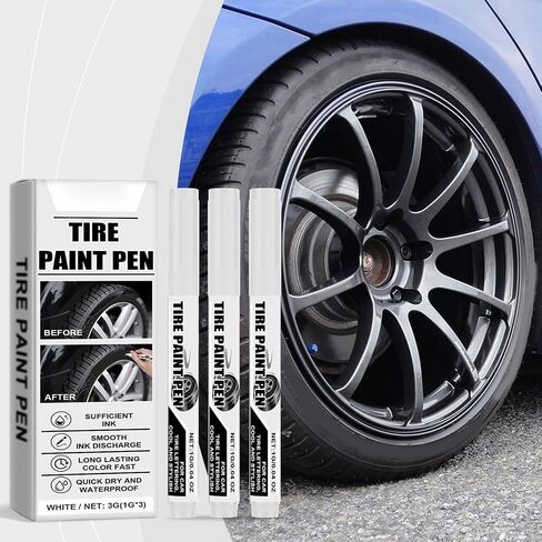 ZJchao 6 Pcs Tire Marker Pens, Long Lasting White Tire Paint Pens for Precise Detailing and Lettering, with Strong Adhesion and Smooth Writing, for Car Tires and Outdoor Use in Saudi Arabia