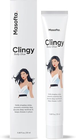 Clingy Body Glue – Sweat-Resistant, Skin-Safe Adhesive for Fashion & Styling Strapless Outfit & Dress Fixer, Clothing Hold Roll-On, Secure Fit, Non-Irritating 20 ml White in Saudi Arabia