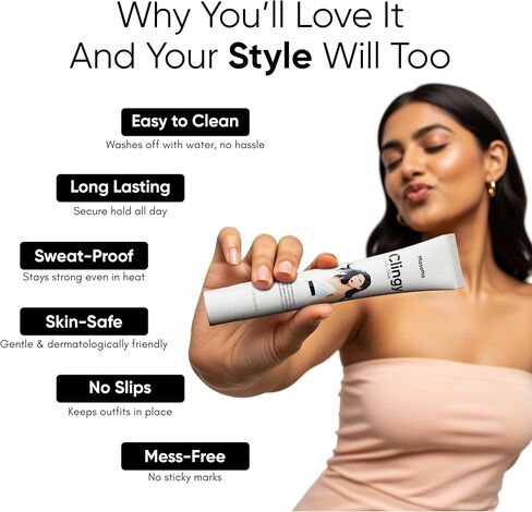 Clingy Body Glue – Sweat-Resistant, Skin-Safe Adhesive for Fashion & Styling Strapless Outfit & Dress Fixer, Clothing Hold Roll-On, Secure Fit, Non-Irritating 20 ml White in Saudi Arabia