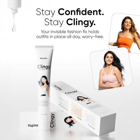 Clingy Body Glue – Sweat-Resistant, Skin-Safe Adhesive for Fashion & Styling Strapless Outfit & Dress Fixer, Clothing Hold Roll-On, Secure Fit, Non-Irritating 20 ml White in Saudi Arabia