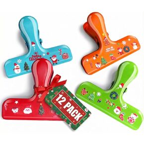 12 Pack Stainless Steel Chip Bag Clips - 4 Colors with DIY Christmas Stickers - Airtight Seal, Heavy Duty, 3 Inch, Perfect for Kitchen & Office Storage, No Sharp Edges, Fun & Functional in Saudi Arabia