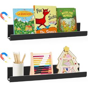 2 Pack Magnetic Book Shelf for Classroom, Strong 8.8lb Magnet Acrylic Whiteboard Shelves, Teacher Supplies Organizer for Kids Books, Posters, Flash Cards, Classroom Accessories Storage (Black) in Saudi Arabia