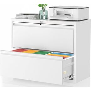 خزانة ملفات Pataku الجانبية ، خزانة ملفات درجتين مع قفل ، خزائن ملفات بيضاء لمكتب المنزل ، خزانة الملفات المعدنية لتعليق الملفات/الرسائل/F4/A4 (أبيض) in Kuwait