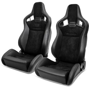 IKON MOTORSPORTS, Universal Racing Seats with Dual Sliders, Reclinable Perforated Black PU Leather & Suede Front Carbon Leather back Yellow Strip Sport Bucket Seats, 1 Pair Driver + Passenger Side in Kuwait