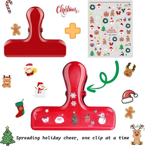 12 Pack Stainless Steel Chip Bag Clips - 4 Colors with DIY Christmas Stickers - Airtight Seal, Heavy Duty, 3 Inch, Perfect for Kitchen & Office Storage, No Sharp Edges, Fun & Functional in Saudi Arabia