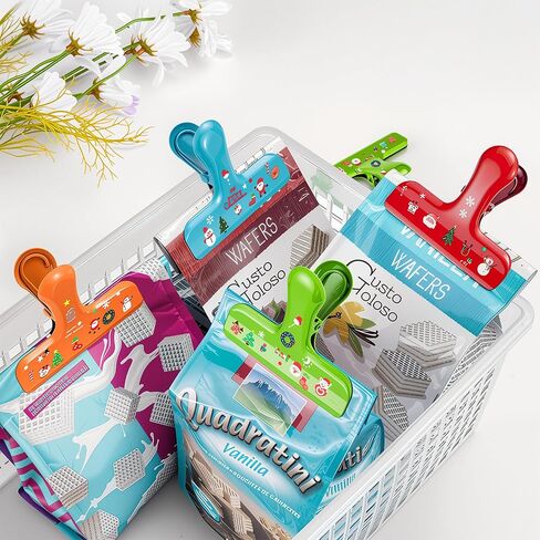 12 Pack Stainless Steel Chip Bag Clips - 4 Colors with DIY Christmas Stickers - Airtight Seal, Heavy Duty, 3 Inch, Perfect for Kitchen & Office Storage, No Sharp Edges, Fun & Functional in Saudi Arabia