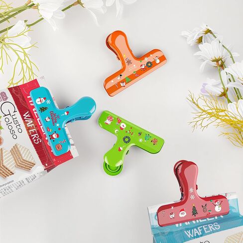 12 Pack Stainless Steel Chip Bag Clips - 4 Colors with DIY Christmas Stickers - Airtight Seal, Heavy Duty, 3 Inch, Perfect for Kitchen & Office Storage, No Sharp Edges, Fun & Functional in Saudi Arabia