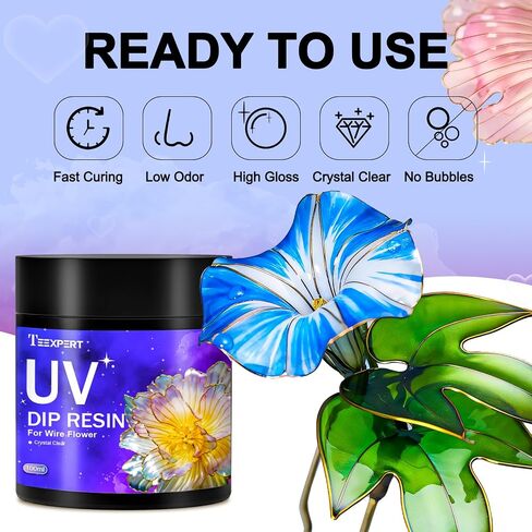 Teexpert UV Resin Dip for Wire Flowers Kit, 100g Crystal Clear UV Dip Resin with Pliers, 2Pcs 31FT Wires for Wire Shapes, Fast Cure Thick Glue for Jewelry Making, Holiday Surprise for DIY Art Crafts in Saudi Arabia