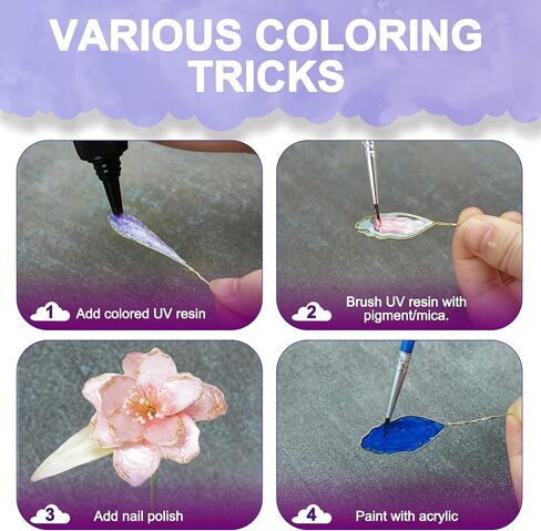 Teexpert UV Resin Dip for Wire Flowers Kit, 100g Crystal Clear UV Dip Resin with Pliers, 2Pcs 31FT Wires for Wire Shapes, Fast Cure Thick Glue for Jewelry Making, Holiday Surprise for DIY Art Crafts in Saudi Arabia