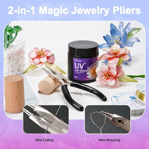 Teexpert UV Resin Dip for Wire Flowers Kit, 100g Crystal Clear UV Dip Resin with Pliers, 2Pcs 31FT Wires for Wire Shapes, Fast Cure Thick Glue for Jewelry Making, Holiday Surprise for DIY Art Crafts in Saudi Arabia