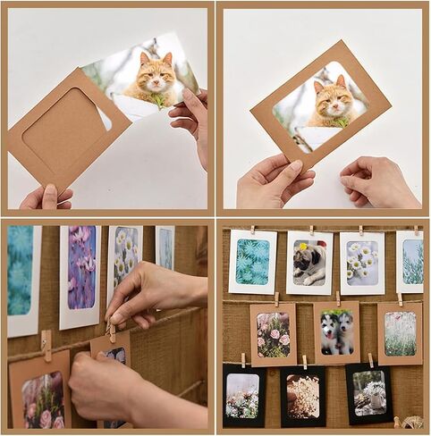 BetterJonny 30pcs Paper Photo Frames, 4 * 6 Inches Kraft Picture Frame for Home Party Office with Mini Wooden Clips and Jute Strings White/Black/Brown in Saudi Arabia