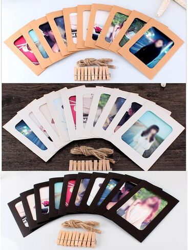 BetterJonny 30pcs Paper Photo Frames, 4 * 6 Inches Kraft Picture Frame for Home Party Office with Mini Wooden Clips and Jute Strings White/Black/Brown in Saudi Arabia