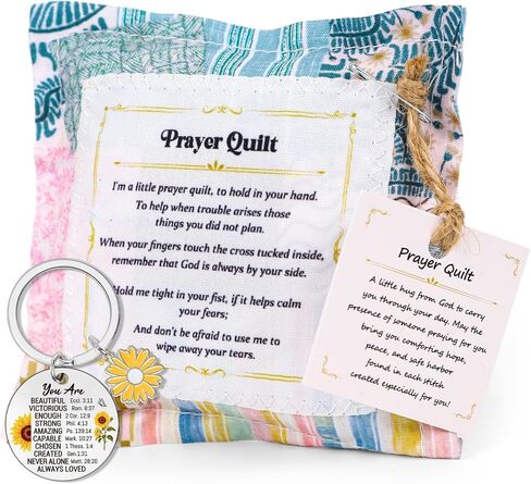 Keluna Christian Prayer Quilt with Cross Inside - Bible Prayer Quilt Squares Pocket Sunflower Christian Religious Keychains Gifts for Women Birthday Grief Comfort Sympathy Faith-Based Gift in Saudi Arabia