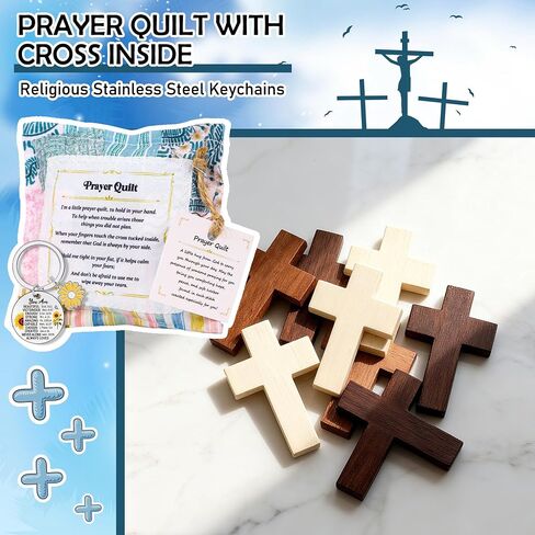 Keluna Christian Prayer Quilt with Cross Inside - Bible Prayer Quilt Squares Pocket Sunflower Christian Religious Keychains Gifts for Women Birthday Grief Comfort Sympathy Faith-Based Gift in Saudi Arabia