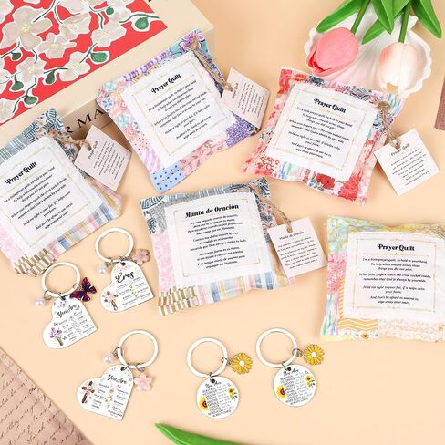 Keluna Christian Prayer Quilt with Cross Inside - Bible Prayer Quilt Squares Pocket Sunflower Christian Religious Keychains Gifts for Women Birthday Grief Comfort Sympathy Faith-Based Gift in Saudi Arabia