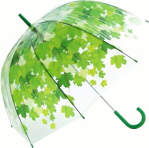 ThreeH Clear Dome Bubble Umbrella with Leaves Automatic Switch Long Handle Straight Pole Rainproof Photographing for Women and Children in Kuwait