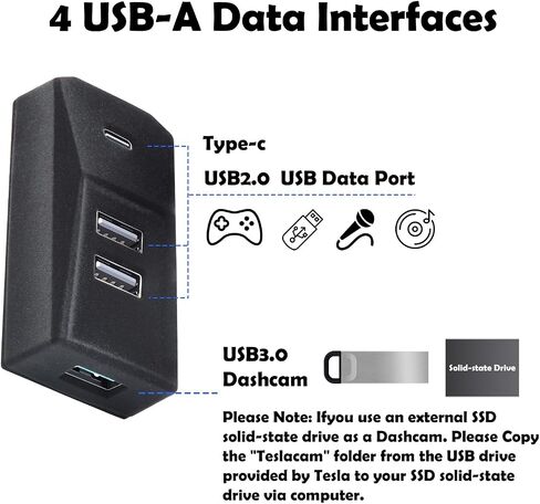 موزع USB لصندوق قفازات Tesla - محطة إرساء ذات 4 منافذ موديل 3 Highland 2024 2025 Cybertruck، Model Y Juniper 2025 2026 تنقل لقطات كاميرا لوحة القيادة وبيانات محرك الفلاش والألعاب والموسيقى بسلاسة in Kuwait