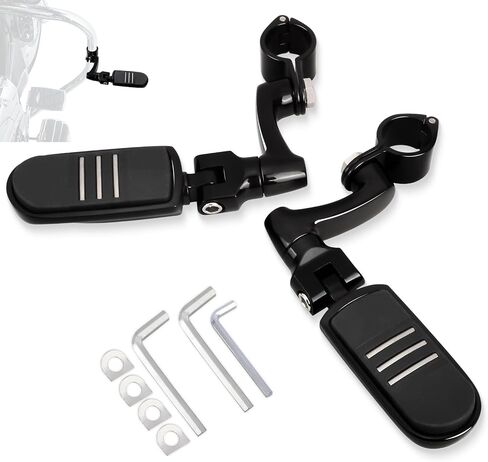 FOVPLUE 1.25" /32mm Highway Foot Pegs w/360° Adjustable Long Mounts Universal for Harley Touring Street Glide/Road Glide/Electric Glide/Road King Indian Motorcycle w/1-1/4" Crash Bar,BLACK#13 in Saudi Arabia