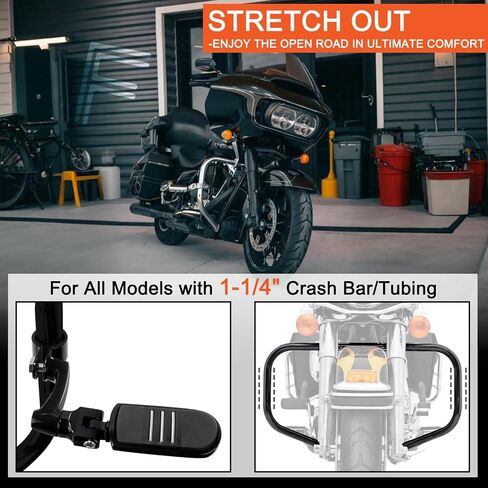 FOVPLUE 1.25" /32mm Highway Foot Pegs w/360° Adjustable Long Mounts Universal for Harley Touring Street Glide/Road Glide/Electric Glide/Road King Indian Motorcycle w/1-1/4" Crash Bar,BLACK#13 in Saudi Arabia