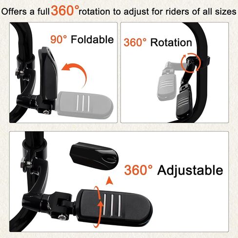 FOVPLUE 1.25" /32mm Highway Foot Pegs w/360° Adjustable Long Mounts Universal for Harley Touring Street Glide/Road Glide/Electric Glide/Road King Indian Motorcycle w/1-1/4" Crash Bar,BLACK#13 in Saudi Arabia