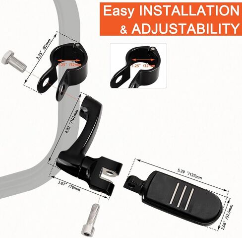 FOVPLUE 1.25" /32mm Highway Foot Pegs w/360° Adjustable Long Mounts Universal for Harley Touring Street Glide/Road Glide/Electric Glide/Road King Indian Motorcycle w/1-1/4" Crash Bar,BLACK#13 in Saudi Arabia