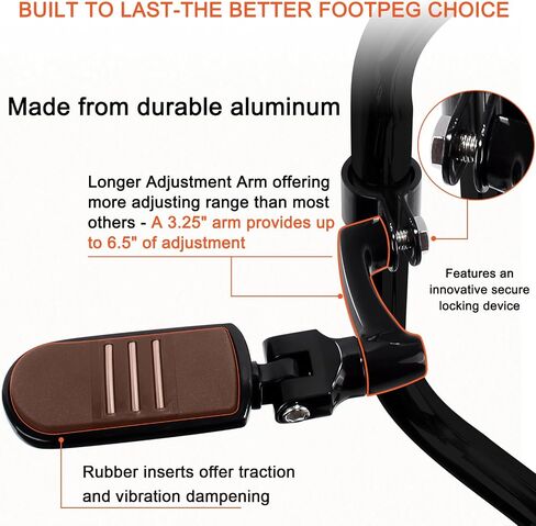 FOVPLUE 1.25" /32mm Highway Foot Pegs w/360° Adjustable Long Mounts Universal for Harley Touring Street Glide/Road Glide/Electric Glide/Road King Indian Motorcycle w/1-1/4" Crash Bar,BLACK#13 in Saudi Arabia