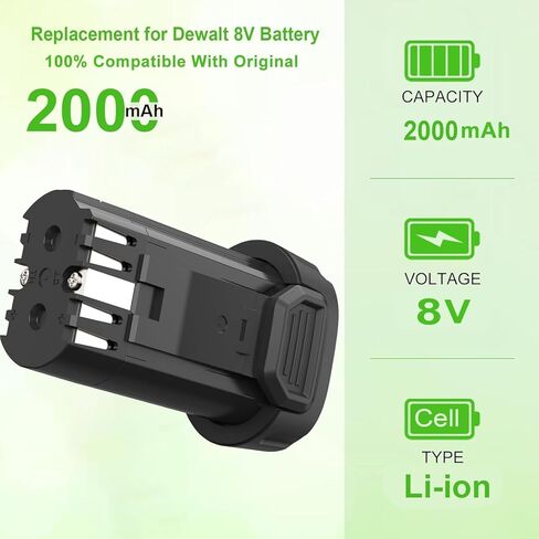 Hanaix 2000mAh 8V بطارية ليثيوم أيون استبدال لديوالت DCB080 DW4390 DCF680 DCF680N1 DCF680N2 DCF680G2 DCF682 DCL023 DCB095 in Kuwait