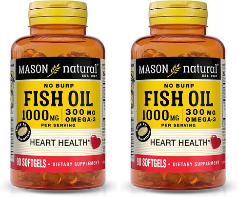 Mason Natural, Omega-3 Fish Oil, 1000 Mg, 90 Softgels, Dietary Supplement with Omega Fatty Acids from Fish Oil, Supports Heart and Joint Health in Saudi Arabia